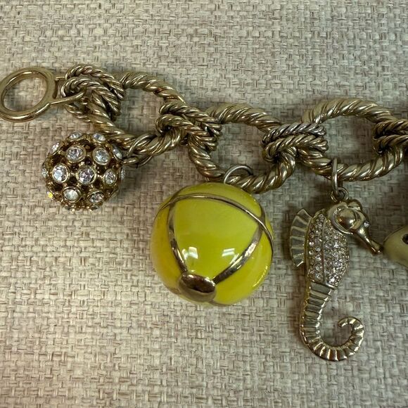 RARE J Crew Nautical Gold Enamel Large Chunky Charm Bracelet - Picture 3 of 7